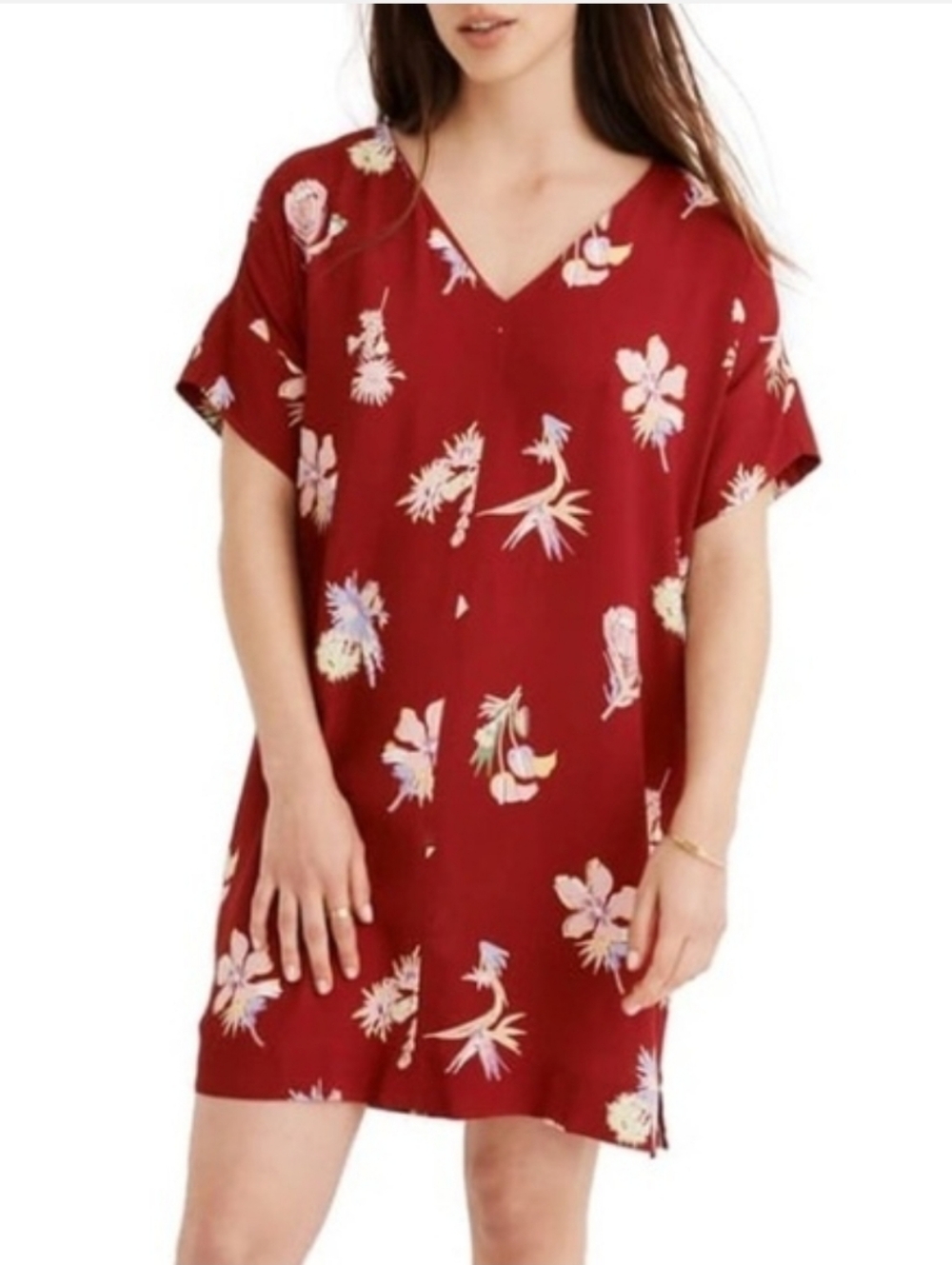 Madewell Red Floral Shift Dress